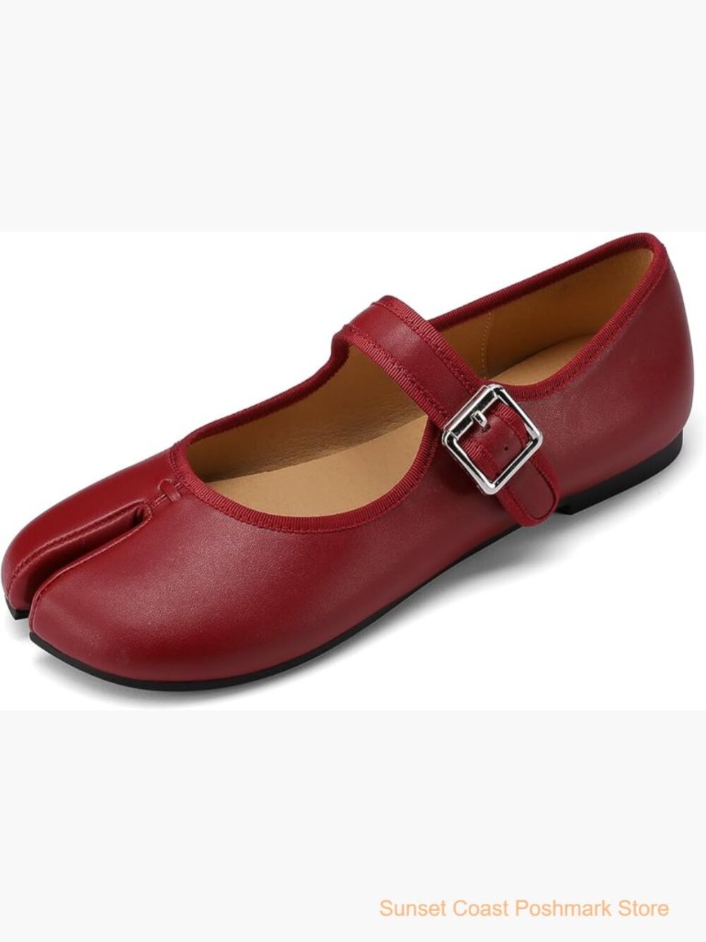 Faux Leather Split Toe Mary Janes Buckle Strap Low Heel Flats
